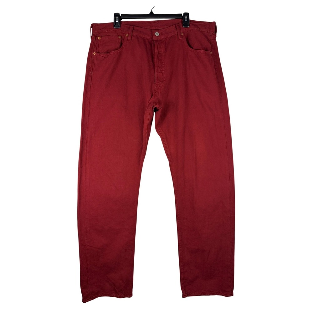 Levis 501 Original Fit Jeans Mens 38x32 Burgundy Maroon Red Denim 00501-2416